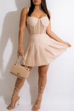 Fashion Sexy Solid Split Joint See-through Backless Spaghetti Strap Pleated Dresses