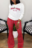 Casual Plaid Letter O Neck Long Sleeve Two Pieces
