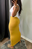 Sexy Color Block Hollowed Out V Neck Pencil Skirt Dresses