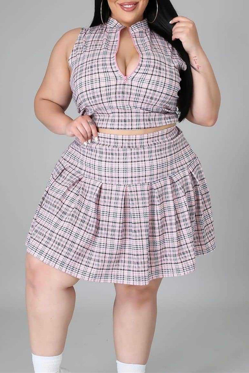 Sexy Casual Letter Print Basic Zipper Collar Plus Size Two Pieces
