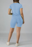 knit Sexy Solid Two Piece Suits Patchwork Straight Short Sleeve