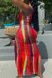 Fashion Sexy Print Tie Dye Slit U Neck Vest Dress