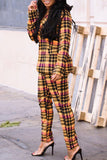 Trendy Grids Printed Yellow Twilled Satin Two-piece Pants Set