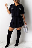 Fashion Casual Letter Embroidered Black Pleated Skirt Two-Piece Set