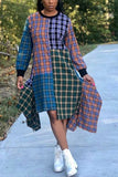 Fashion Casual Loose Irregular Multicolor Tartan Patchwork Dress