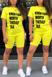 Fashion Casual Printed Short Sleeve Top Yellow Set