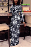 Sexy adult Fashion Cap Sleeve Long Sleeves O neck Pencil Dress Floor-Length Print Patchwor