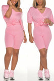Fashion Short Sleeve T-shirt Shorts Pink Casual Set