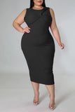 Casual Solid Split Joint Knotted O Neck One Step Skirt Plus Size Dresses