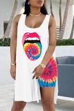 Sexy Print High Opening U Neck Sleeveless Two Pieces