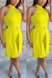 Sexy Fashion Sleeveless Top Yellow Two-piece Set