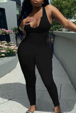 Sexy Solid Split Joint V Neck Skinny Jumpsuits
