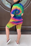 Fashion Casual adult Ma'am Patchwork Print Tie Dye Two Piece Suits pencil Short Sleeve Two Pieces