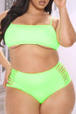 Sexy Solid Hollowed Out Backless Spaghetti Strap Plus Size Swimwear