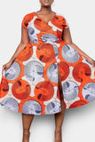 British Style Print Split Joint High Opening V Neck Princess Plus Size Dresses