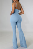 Fashion Sexy Solid Hollowed Out Backless Spaghetti Strap Skinny Jumpsuits