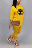 Fashion Casual Yellow Round Neck Long Sleeve Two-Piece Suit