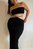 Fashion Sexy Solid Hollowed Out Backless Strapless Plus Size Two Pieces