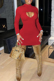Fashion Sexy Solid Hollowed Out Half A Turtleneck Long Sleeve Dresses