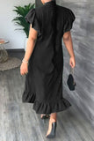 Casual Solid Patchwork Buckle O Neck Dresses
