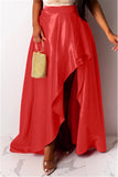 Fashion Sexy Irregular High Split Red Skirt