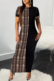 Fashion Casual Print Split Joint O Neck Short Sleeve Dress