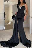 Elegant Formal Hot Drilling Fold Sequined Hot Drill Spaghetti Strap Evening Dress Dresses