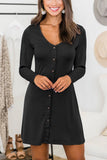 Fashion Casual Loose Single Breasted Black Solid Dress