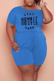 Casual Print Split Joint Draw String Plus Size Jumpsuits