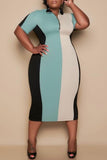 Fashion Casual Plus Size Striped Basic Zipper Collar Short Sleeve Dress