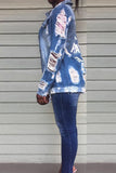 Fashion Casual Letter Print Shredded Blue Long Sleeve Denim Jacket