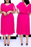 Casual Solid Split Joint Fold O Neck Straight Plus Size Dresses