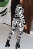adult Casual Fashion Print Patchwork Striped pencil Long Sleeve Two-piece Pants Set