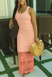 Fashion Hollow Pink Sleeveless Long Dress