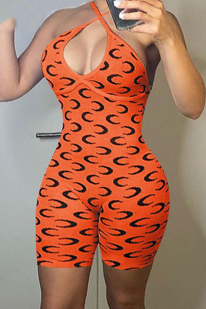 Sexy Print Split Joint Backless Halter Skinny Jumpsuits