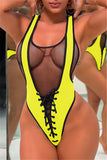 Fashion Sexy Mesh Yellow One-Piece Swimsuit