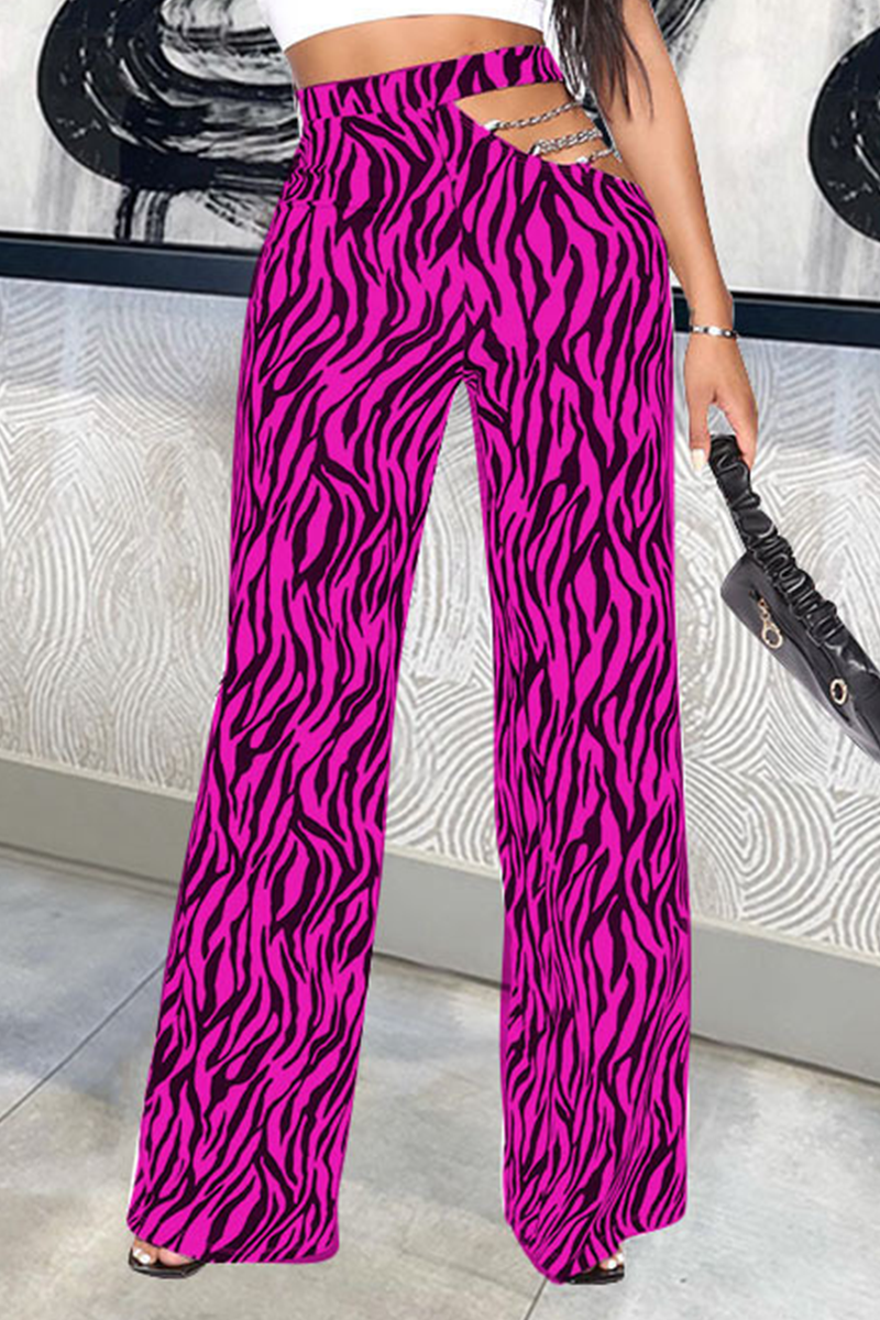 Sexy Animal Print Print Hollowed Out Straight Mid Waist Speaker Full Print Bottoms