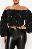 Casual Solid Sequins Patchwork Off the Shoulder Tops