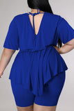 Fashion Casual Solid Split Joint Asymmetrical V Neck Plus Size Two Pieces