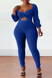 Sexy Solid Hollowed Out Split Joint Knotted Square Collar Plus Size Jumpsuits