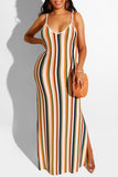 Fashion Sexy Striped Print Backless Spaghetti Strap Sling Dress