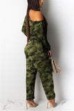 Fashion Casual Camouflage Leopard grain Print Polyester Long Sleeve one shoulder collar