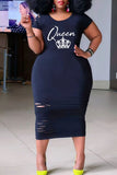 Casual Print Ripped Split Joint O Neck Straight Plus Size Dresses