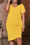 Fashion Casual Plus Size Solid Basic V Neck Short Sleeve Dress