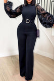 Elegant Solid Split Joint See-through O Neck Straight Jumpsuits(Contain The Belt)