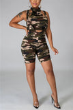 Fashion Sexy Sleeveless Scarf Collar Off The Shoulder Short Camouflage Print Two Pieces