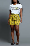 Fashion Casual Printed T-shirt Shorts Yellow Set