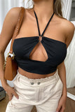 Fashion Sexy Solid Hollowed Out Backless Halter Tops