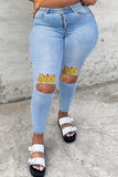 Fashion Casual Print Ripped Plus Size Jeans