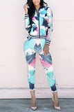 Casual Printed Long Sleeve Trousers Color Sports Set